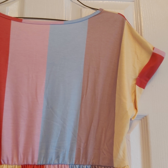 085. Red Multicolor Striped Color Block Tiered Mini Dress  Size S - Picture 12 of 14